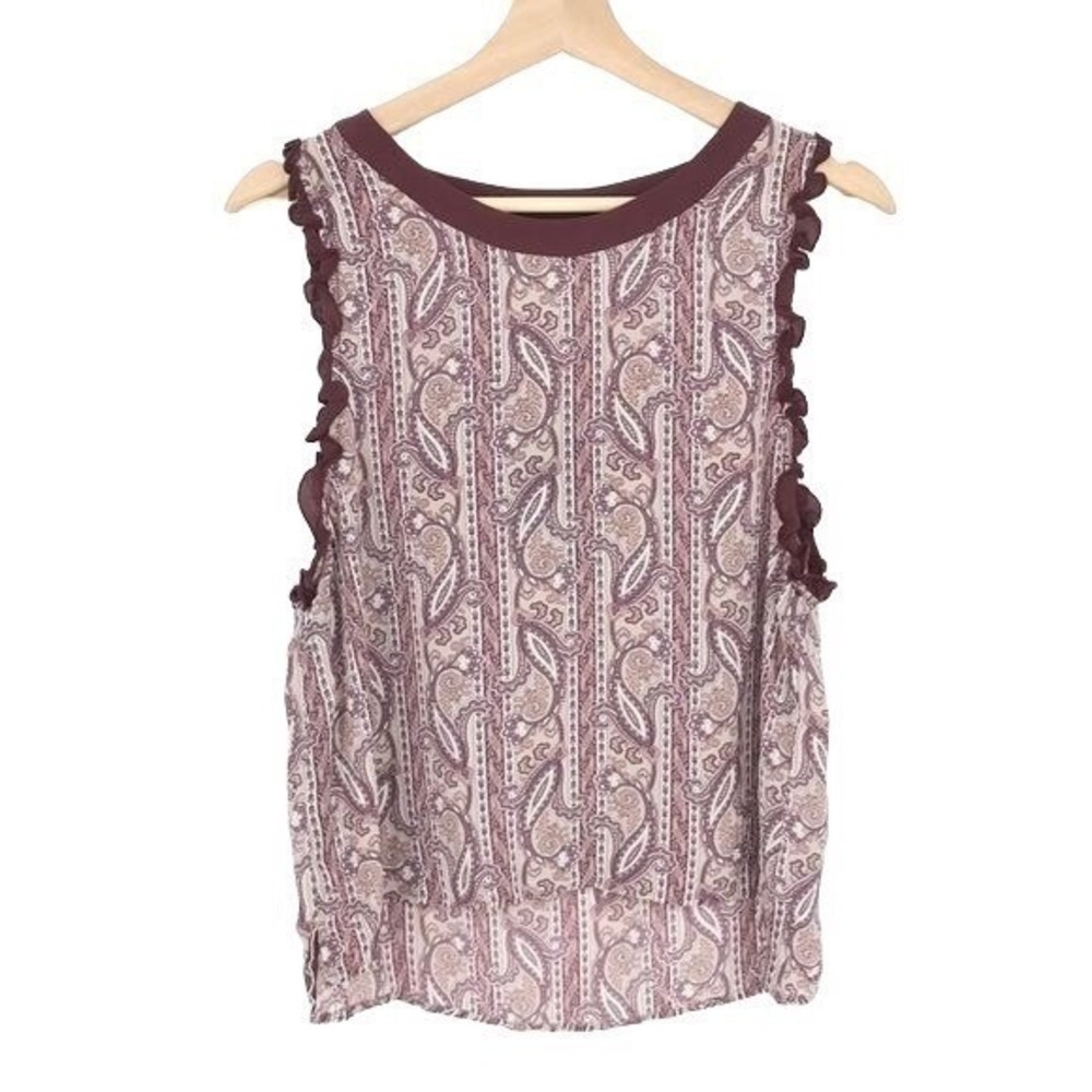Chaser Womens Tank Top M Wine Paisley Ruffle Boho Festival Sample Y2K Indie NWT